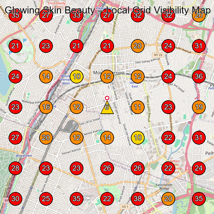 Glowing Skin Beauty GeoGrid visibility map for Skin Care Clinic in New Rochelle